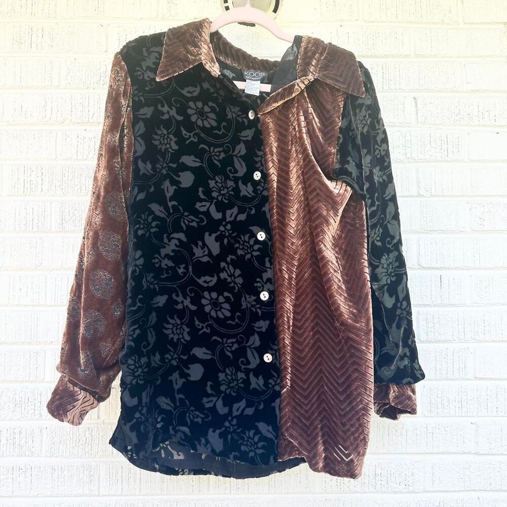 Vintage 90s KOOS Patchwork Silk Velvet Blouse